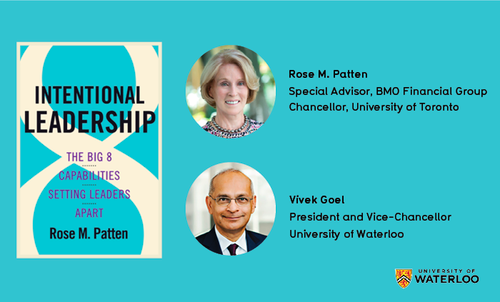 Intentional Leadership event banner featuring Rose M. Patten, Vivek Goel, and the cover of Patten's book.