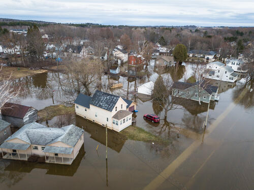 A flooded residential neighbourhood.
