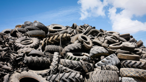 A pile of discarded automobile tires.