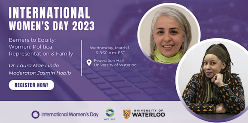  Women, Political representation and family event featuring Dr. Laura Mae Lindo and Jasmin Habib
