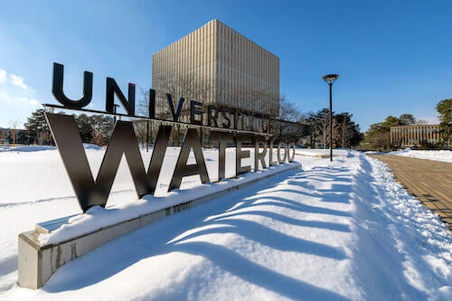 The Waterloo Sign in the centre of campus.