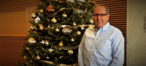 Professor Geoff Malleck and a Christmas Tree.