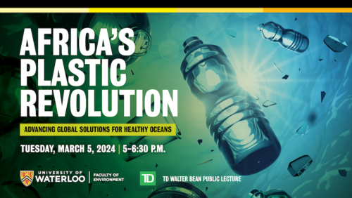 TD Walter Bean Lecture promotional image featuring water bottles and other detritus floating in the ocean.
