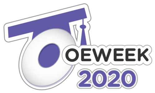Open Education Week 2020 logo featuring a mortarboard.