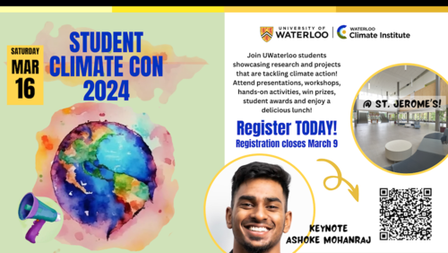 A banner image for the Student Climate Con 2024 including a photo of the keynote speaker.