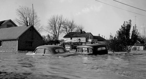 Houses submerged in the wake of Hurricane Hazel.