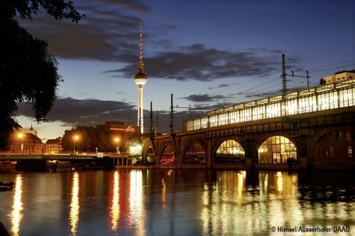 The skyline of Berlin at night.