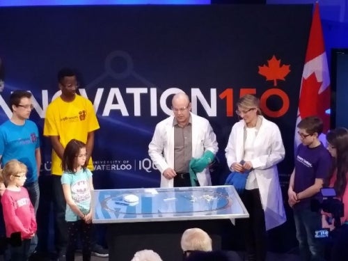 Martin Laforest and Minister Mélanie Joly at the quantum levitation event.