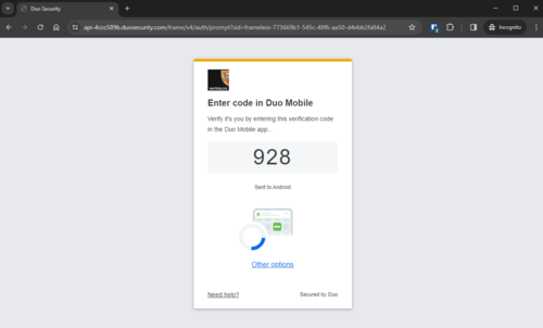 A screenshot of the Duo Mobile app with a three-digit code.