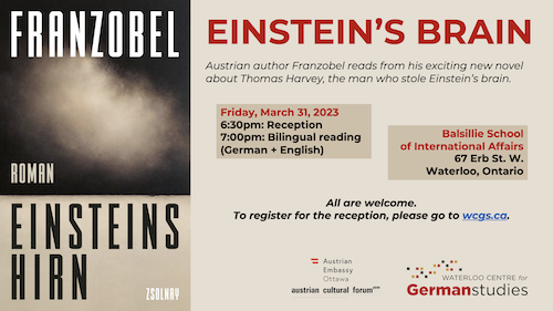 Einstein's Brain banner featuring the cover of the book and the event details.