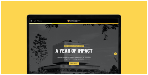 A Year of Impact library report banner featuring an image of the Dana Porter Library.