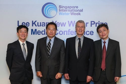  Mr Bernard Tan, Managing Director of Singapore International Water Week; Mr Peter Joo Hee Ng, PUB Chief Executive; Prof John Anthony Cherry; and Mr Harry Seah, PUB Chief Engineering and Technology Officer.