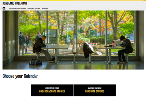 A screenshot of the shared academic calendar landing page website.