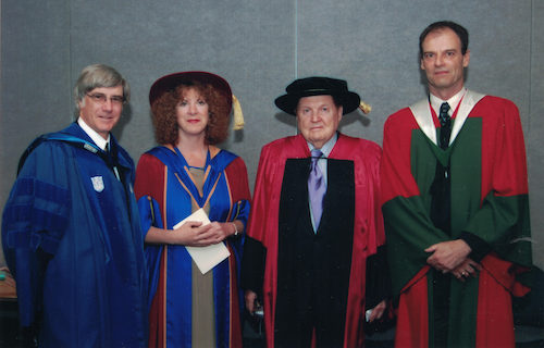 Professor Robert Mundell and others in Convocation regalia in 2006.