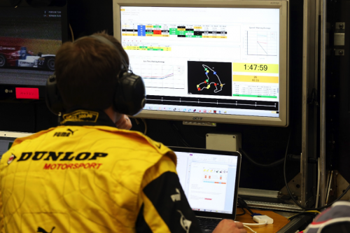 A Dunlop Motorsport engineer uses HH Timing during the 6 Hours of Spa race in Belgium. 