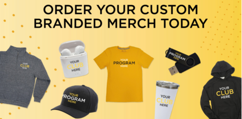 Custom Branded Merchandise banner showing Waterloo-branded clothing and items.