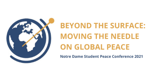 Notre Dame Student Peace Conference banner, showing a globe with a needle.
