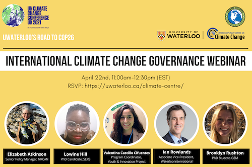 International Climate Change Governance Webinar featuring photos of the event participants.
