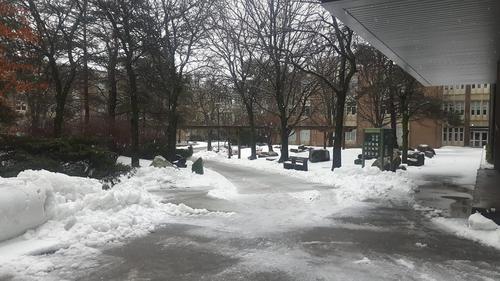 an ice-covered area of the University campus.
