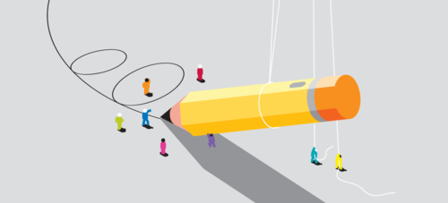 An illustration of a giant pencil making loops.