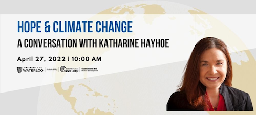 Hope and Climate Change banner featuring Katherine Hayhoe.