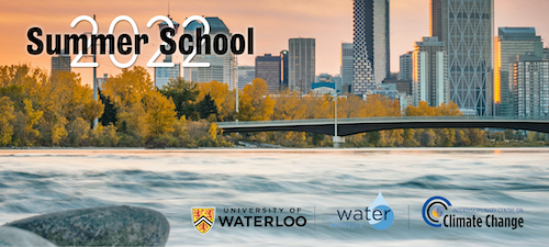 Summer School graphic showing a city skyline close to a body of water.