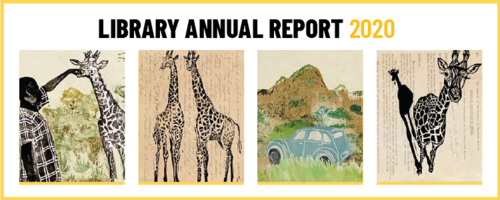 Library Annual Report 2020 banner featuring illustrations of giraffes.
