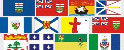 A collage of provincial and territorial flags.