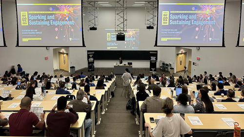 Attendees in a lecture hall for the Teaching and Learning Conference.