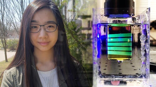 Student Kayley Ting and a 3D-printed object.