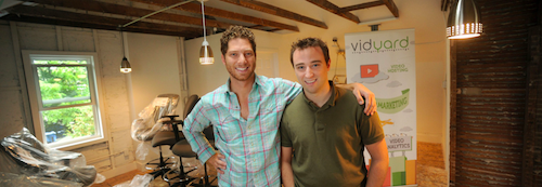 Michael Litt (BASc ’11) and his partner Devon Galloway (BASc ’10) in the Vidyard offices.