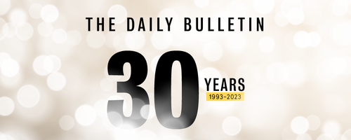 The Daily Bulletin 30th anniversary banner, 1993-2023.