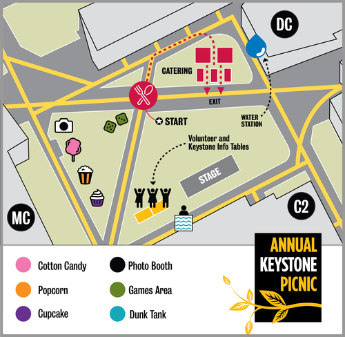 A map of campus showing the Keystone Picnic locations.