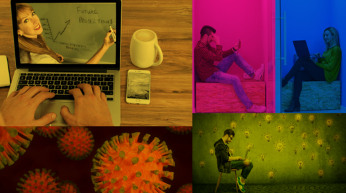 A collage of images with colour filters.