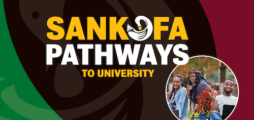 Sankofa Pathways banner showing pan-African colours (green, black and red)