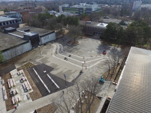 An aerial view of the University's Arts Quad, the site of the Celebration 2017 initiative.