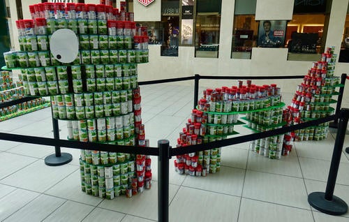 A Loch Ness Monster built from canned goods at Canstruction 2018.