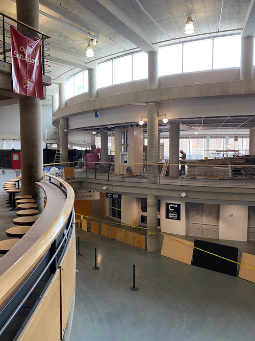 The Student Life Centre atrium expansion showing a new food court area in the former courtyard.