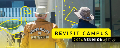 Reunion 2024 banner featuring two people wearing old UW leather jackets.