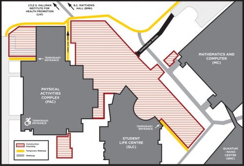 A map of the SLC/PAC expansion's footprint over the current campus map.