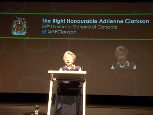 Former Governor General of Canada Adrienne Clarkson delivers a public lecture.