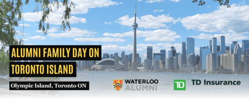 Alumni Family Day banner showing a view of the Toronto skyline including the CN Tower from the islands.