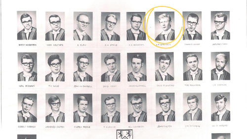 A yearbook page with Al Aitchison's photo circled in yellow.
