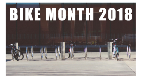Bike Month 2018 banner showing a bike rack.