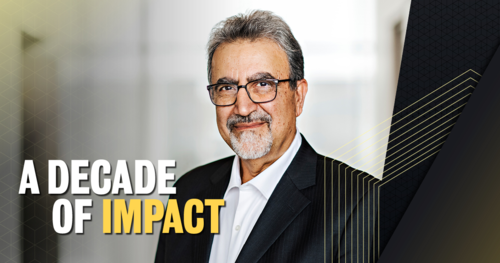 The Decade of Impact banner featuring Feridun Hamdullahpur.