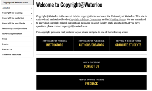 A screenshot of the redesigned Copyright At Waterloo website.