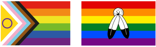 The intersex Progress Pride Flag and the two-spirit rainbow flag.
