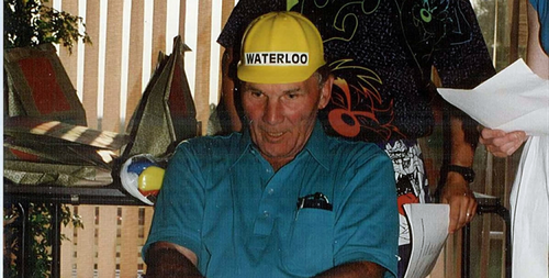 Burt Matthews sporting a Waterloo hard hat.