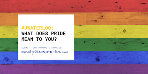 What does Pride mean to you? Banner with wooden planks painted to look like a rainbow flag.