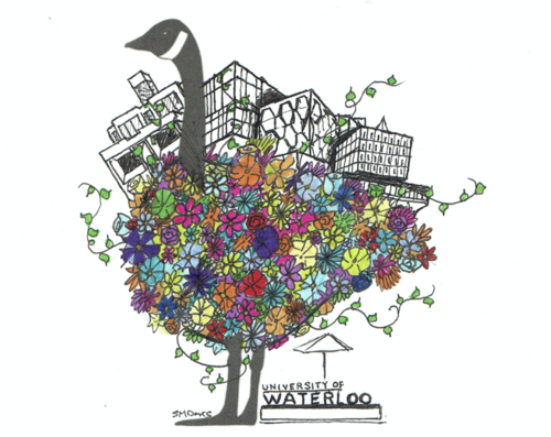 Sara Davis's winning goose art piece - an illustration of iconic Waterloo buildings growing out of the bird.